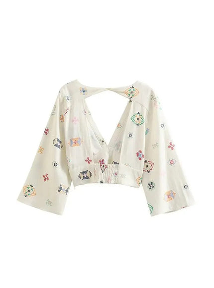 Sydney Printed Backless Shirt - Fashion Pov
