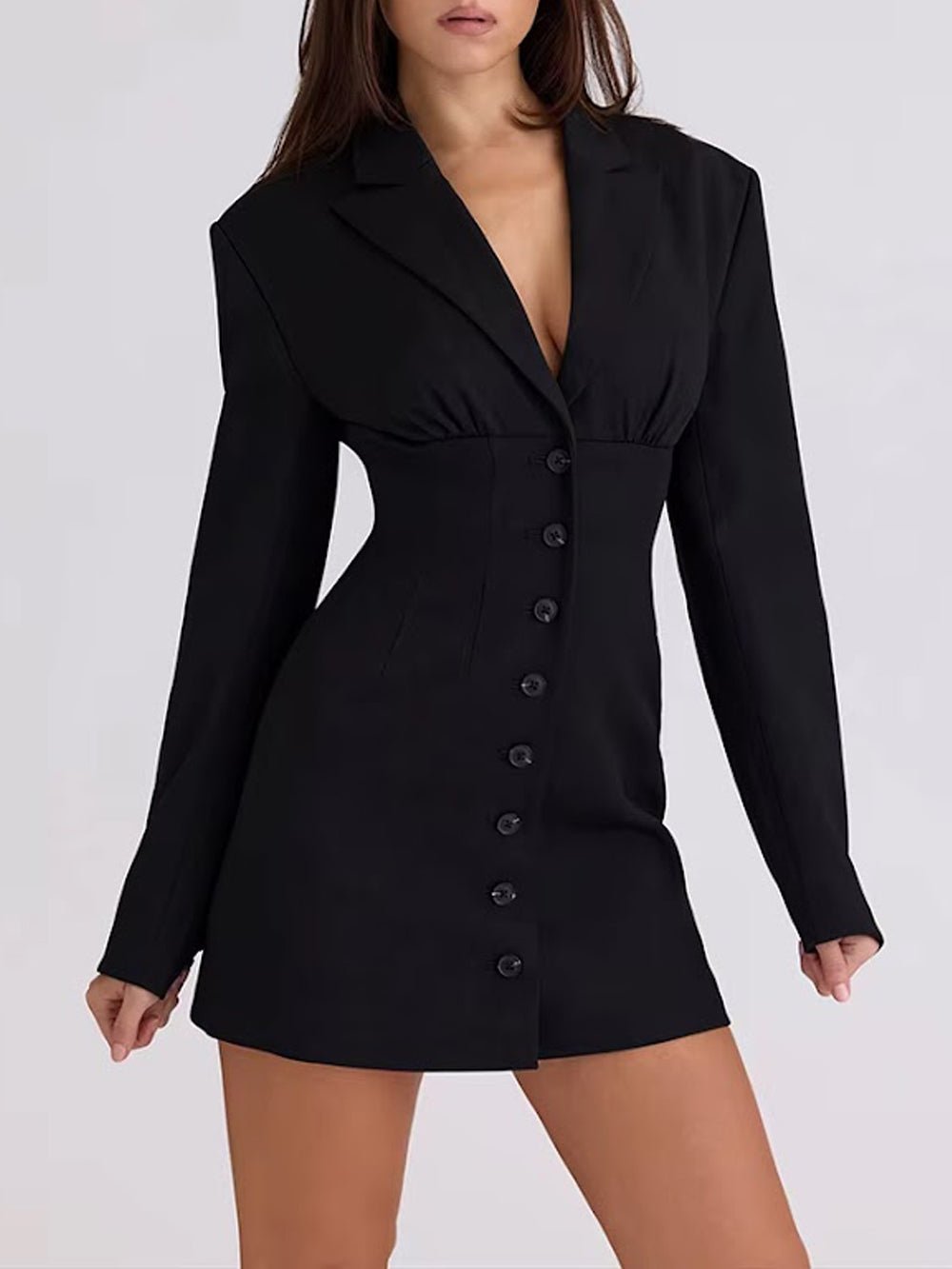 Talia Cinched Button Blazer Mini Dress - Fashion Pov