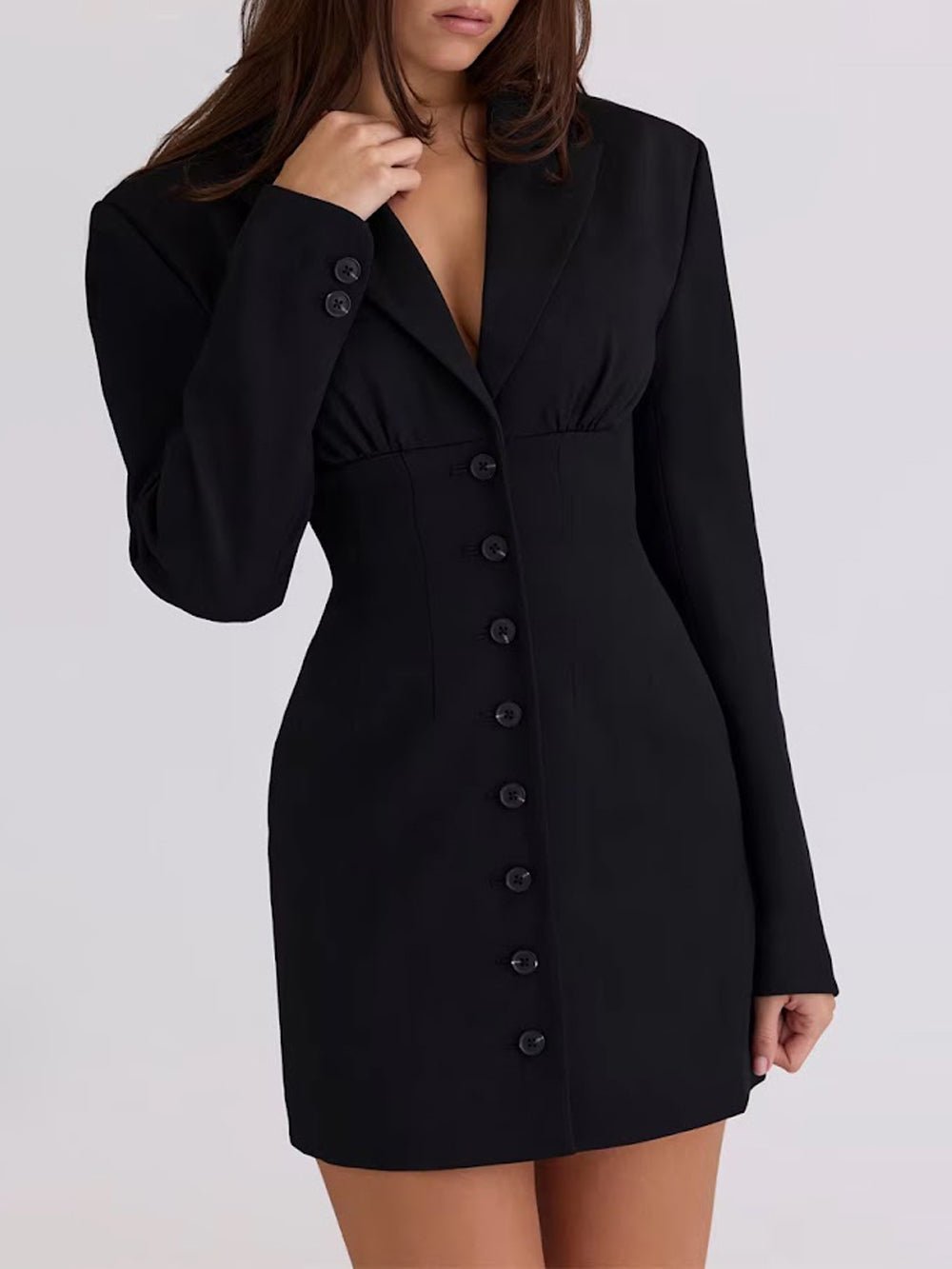 Talia Cinched Button Blazer Mini Dress - Fashion Pov