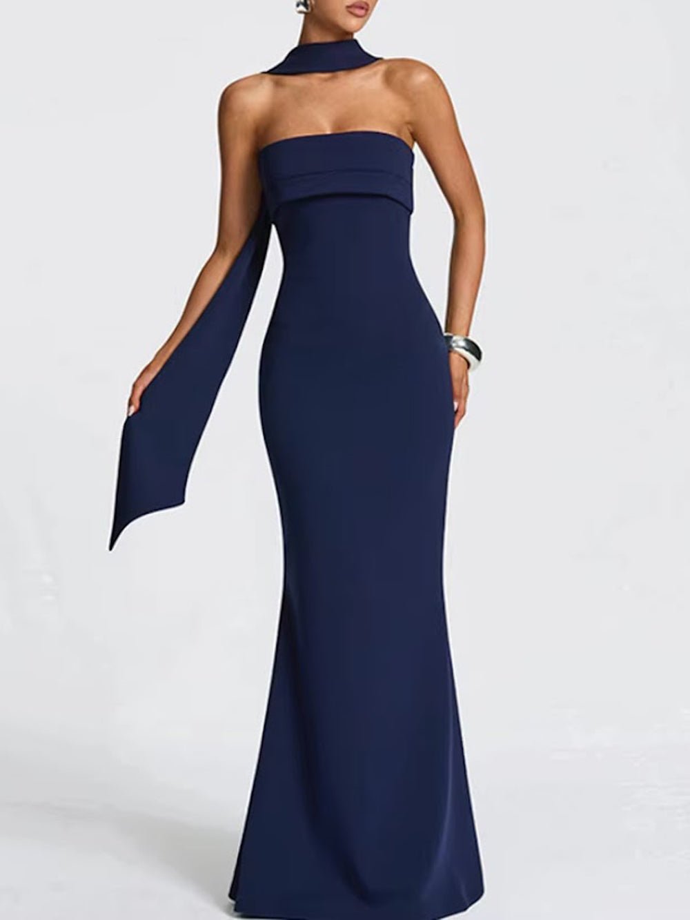 Talia Scarf Neck Gown Dress - Fashion Pov