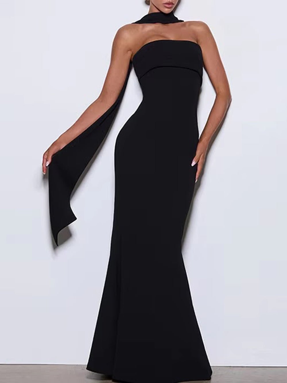 Talia Scarf Neck Gown Dress - Fashion Pov