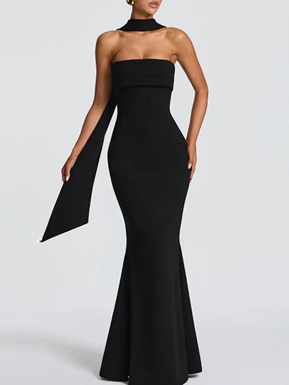 Talia Scarf Neck Gown Dress - Fashion Pov