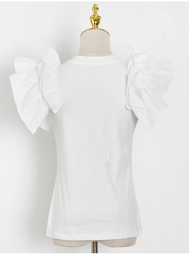 Vada Butterfly Sleeve Elegant Ruffle T Shirt - Fashion Pov