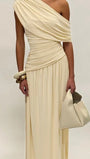 Valencia One - Shoulder Pleated Maxi Dress - Fashion Pov