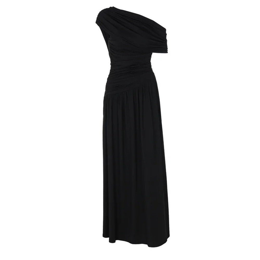 Valencia One - Shoulder Pleated Maxi Dress - Fashion Pov