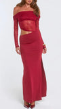 Valentina Lace Off Shoulder Maxi Dress Crimson Wine - Fashion Pov
