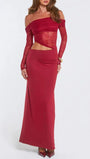 Valentina Lace Off Shoulder Maxi Dress Crimson Wine - Fashion Pov