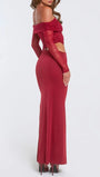 Valentina Lace Off Shoulder Maxi Dress Crimson Wine - Fashion Pov