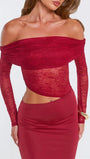 Valentina Lace Off Shoulder Maxi Dress Crimson Wine - Fashion Pov