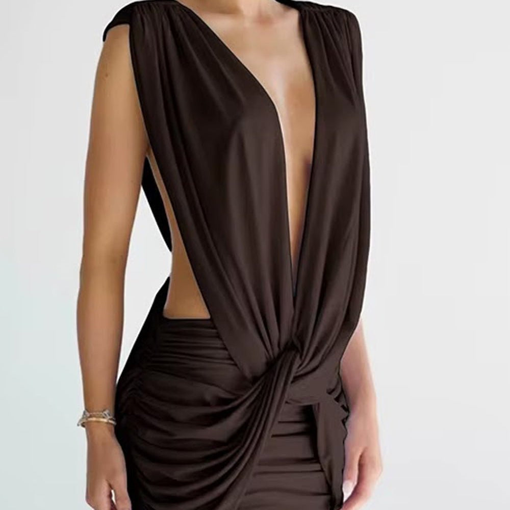 Valeria Draped Knot Mini Dress - Fashion Pov