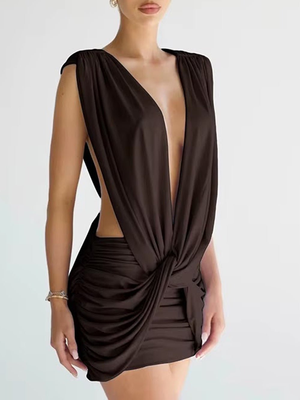 Valeria Draped Knot Mini Dress - Fashion Pov