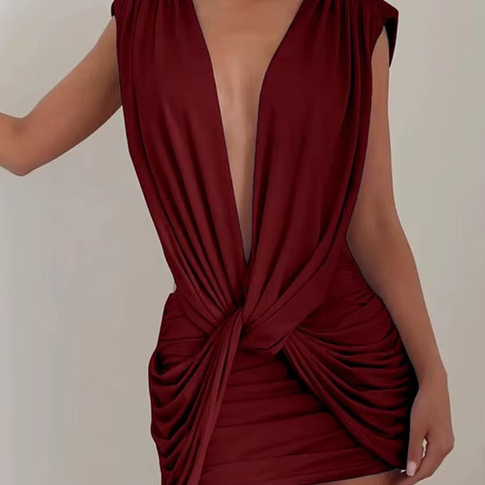Valeria Draped Knot Mini Dress - Fashion Pov