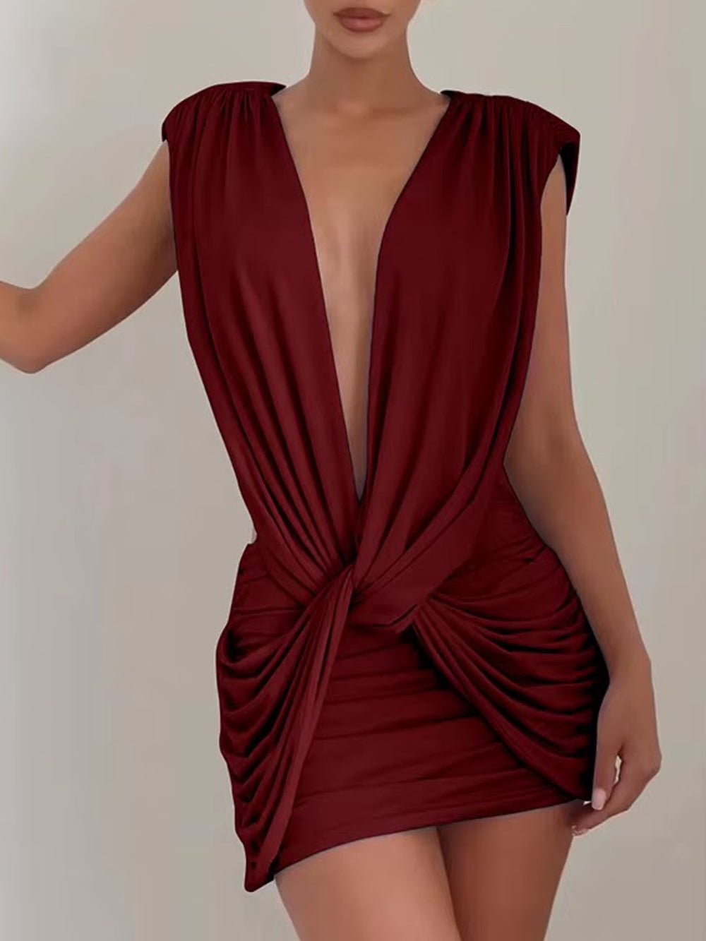 Valeria Draped Knot Mini Dress - Fashion Pov