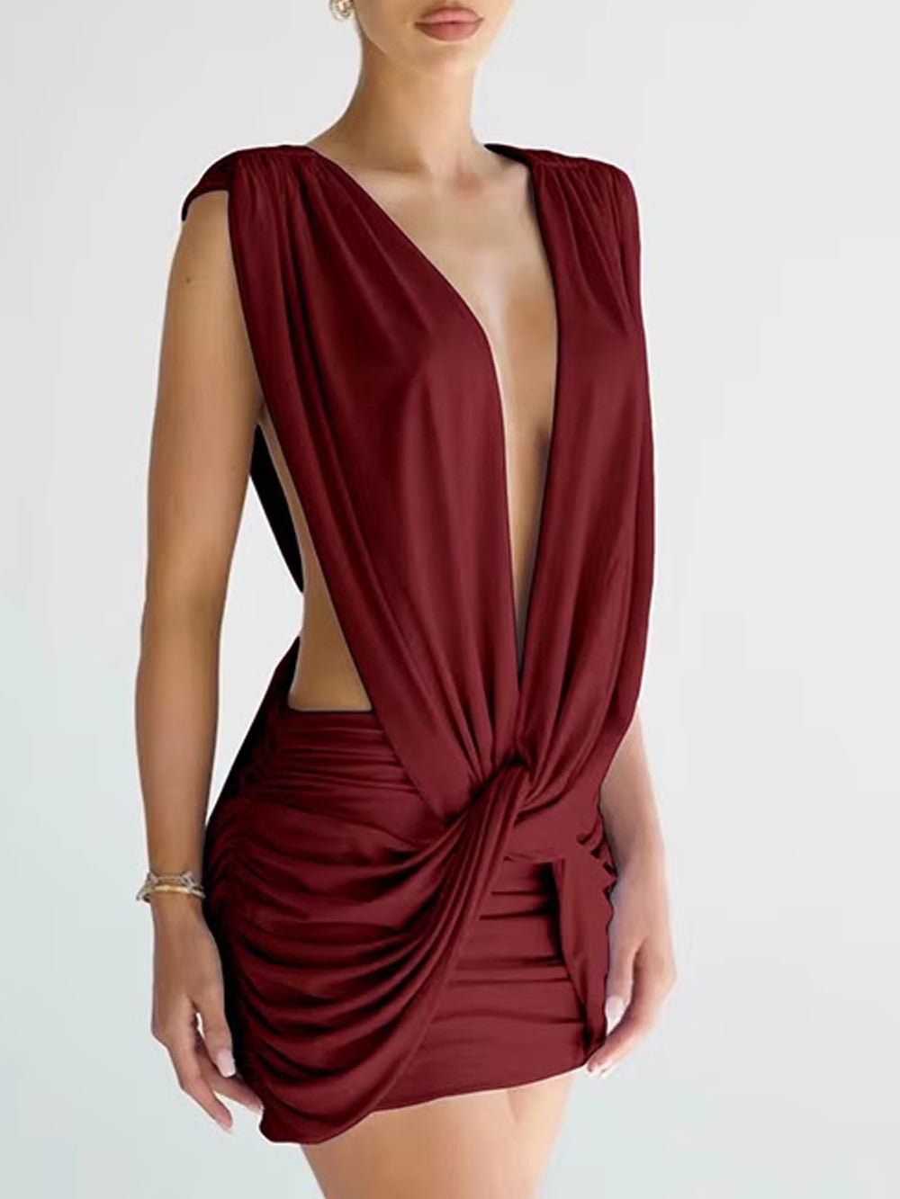 Valeria Draped Knot Mini Dress - Fashion Pov