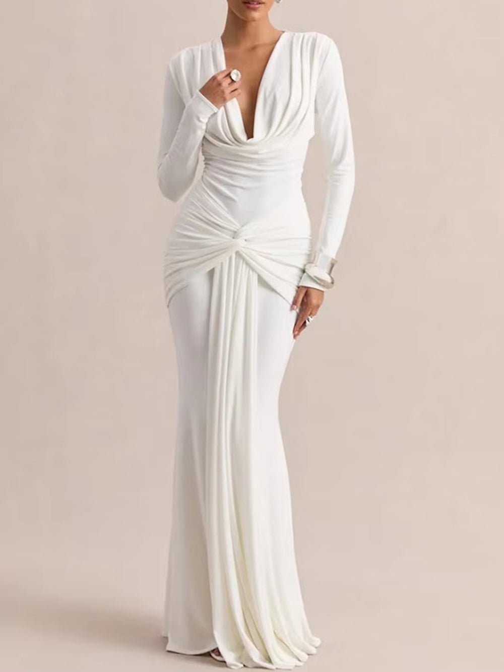 Valeria Draped V-Neck Maxi Dress - Fashion Pov