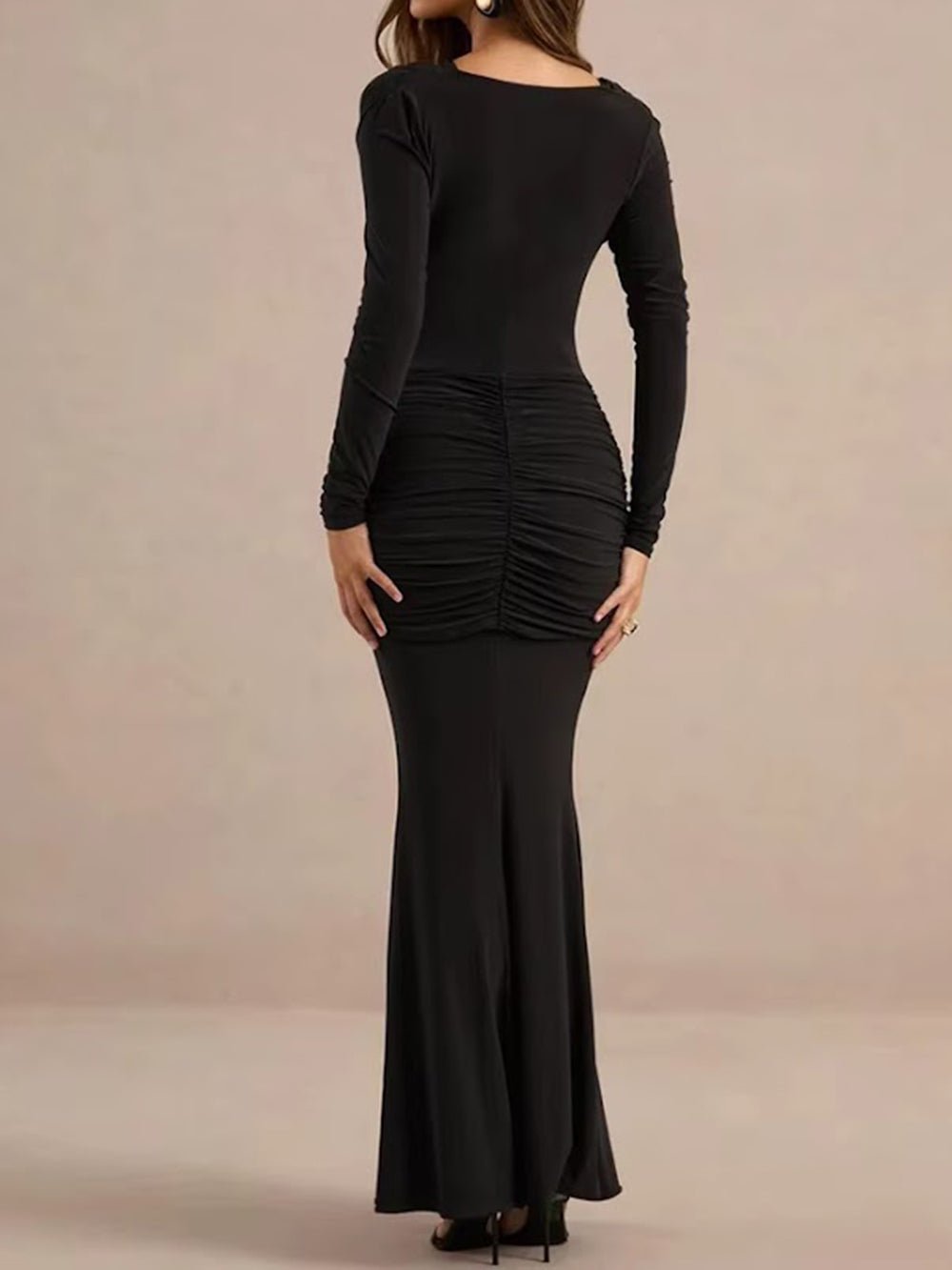 Valeria Draped V-Neck Maxi Dress - Fashion Pov