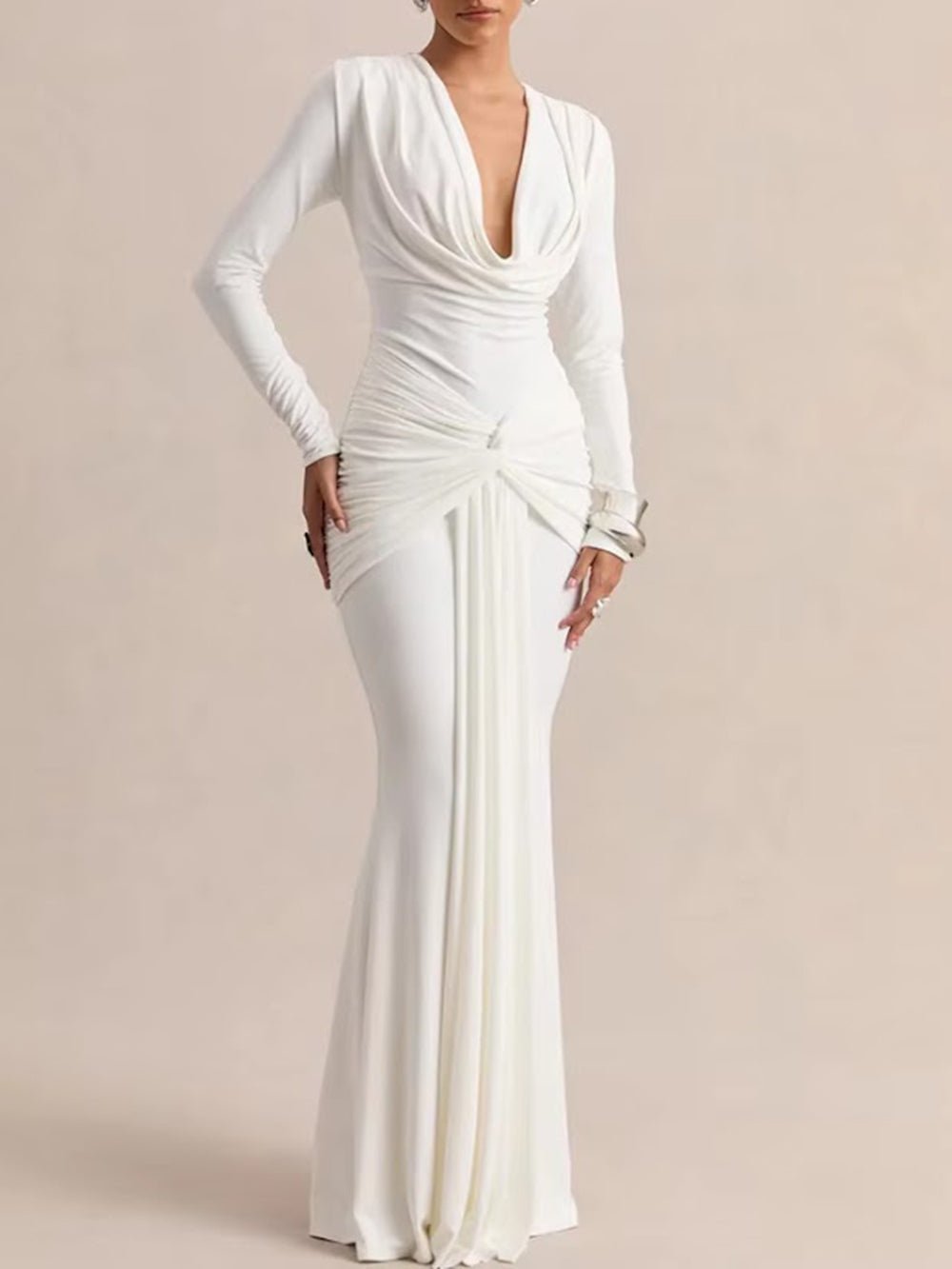 Valeria Draped V-Neck Maxi Dress - Fashion Pov