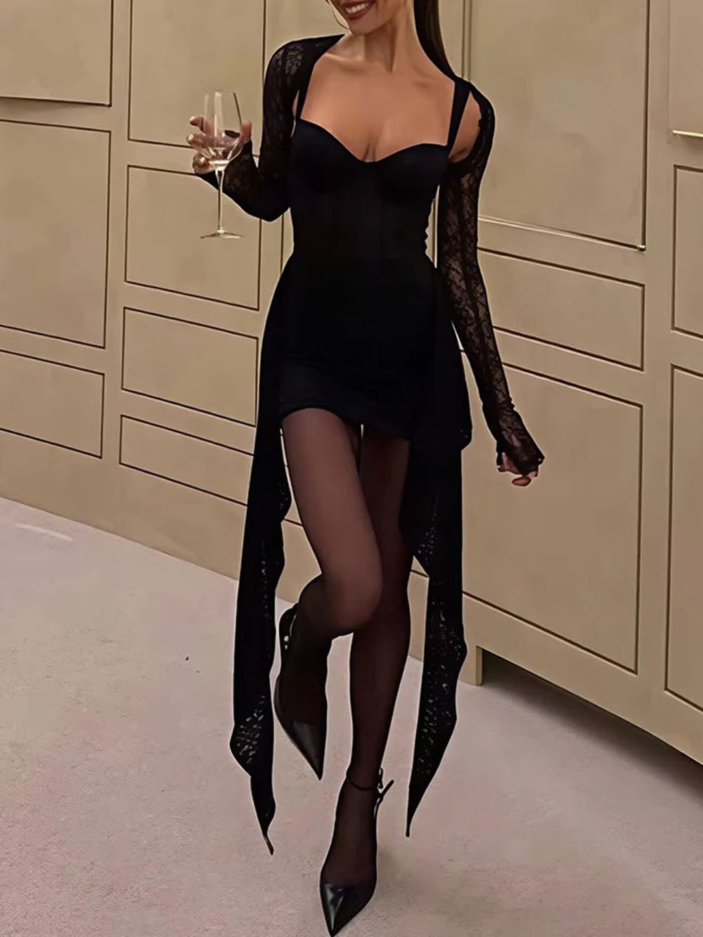 Valeria Lace Backless Halter Maxi Dress - Fashion Pov