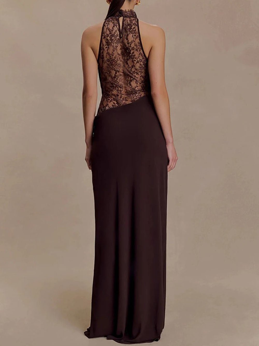 Valeria Lace Backless Halter Maxi Dress - Fashion Pov