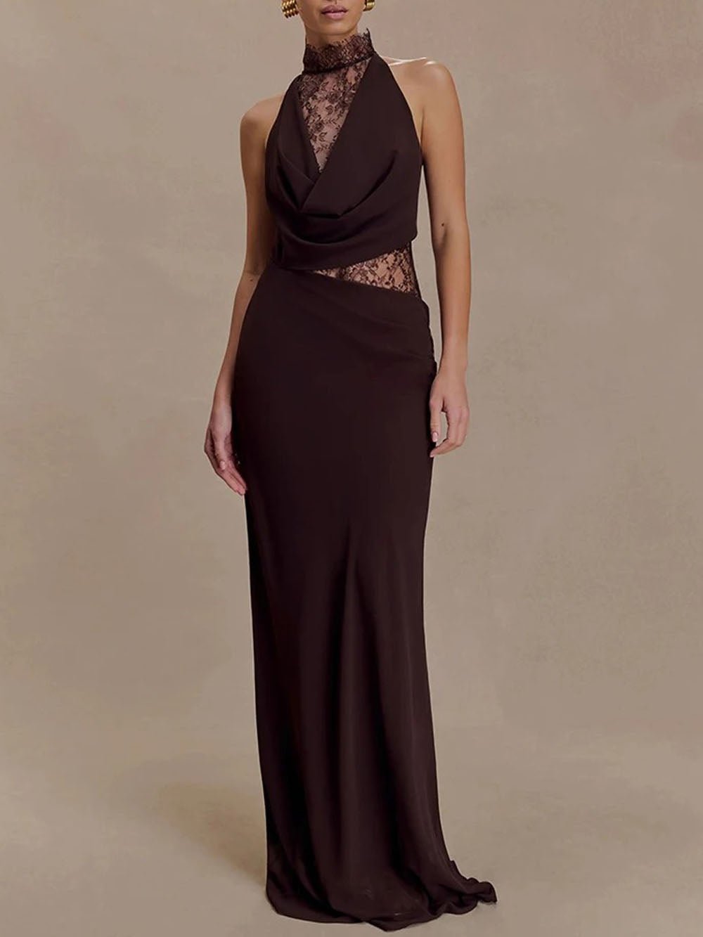 Valeria Lace Backless Halter Maxi Dress - Fashion Pov