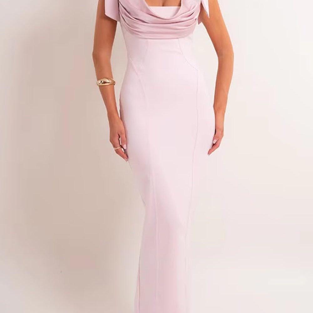 Vivienne Bow Strap Draped Maxi Dress - Fashion Pov