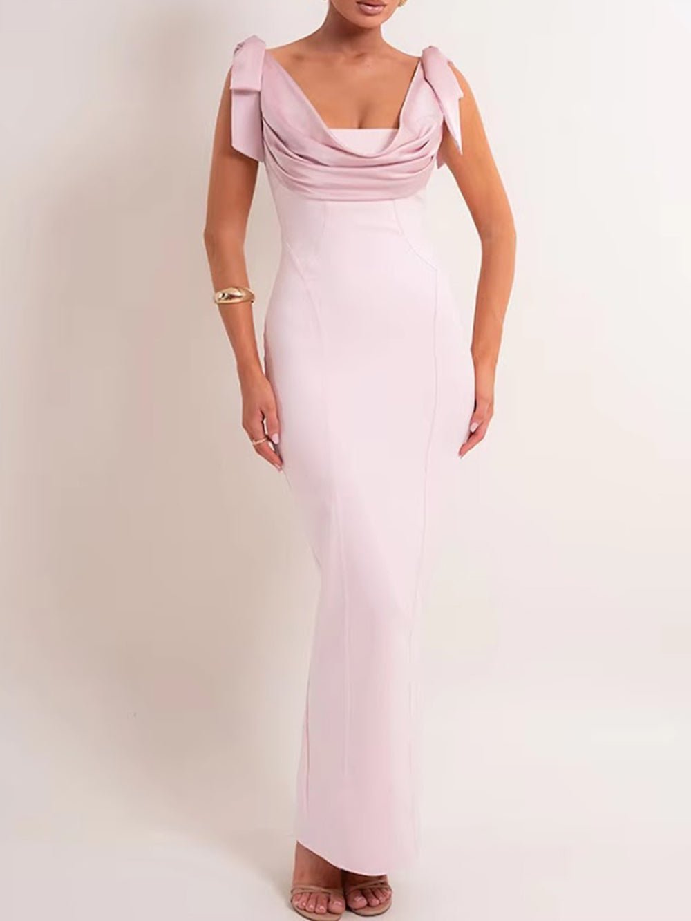 Vivienne Bow Strap Draped Maxi Dress - Fashion Pov
