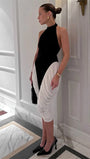 Vivienne Contrast Pleated Midi Dress - Fashion Pov