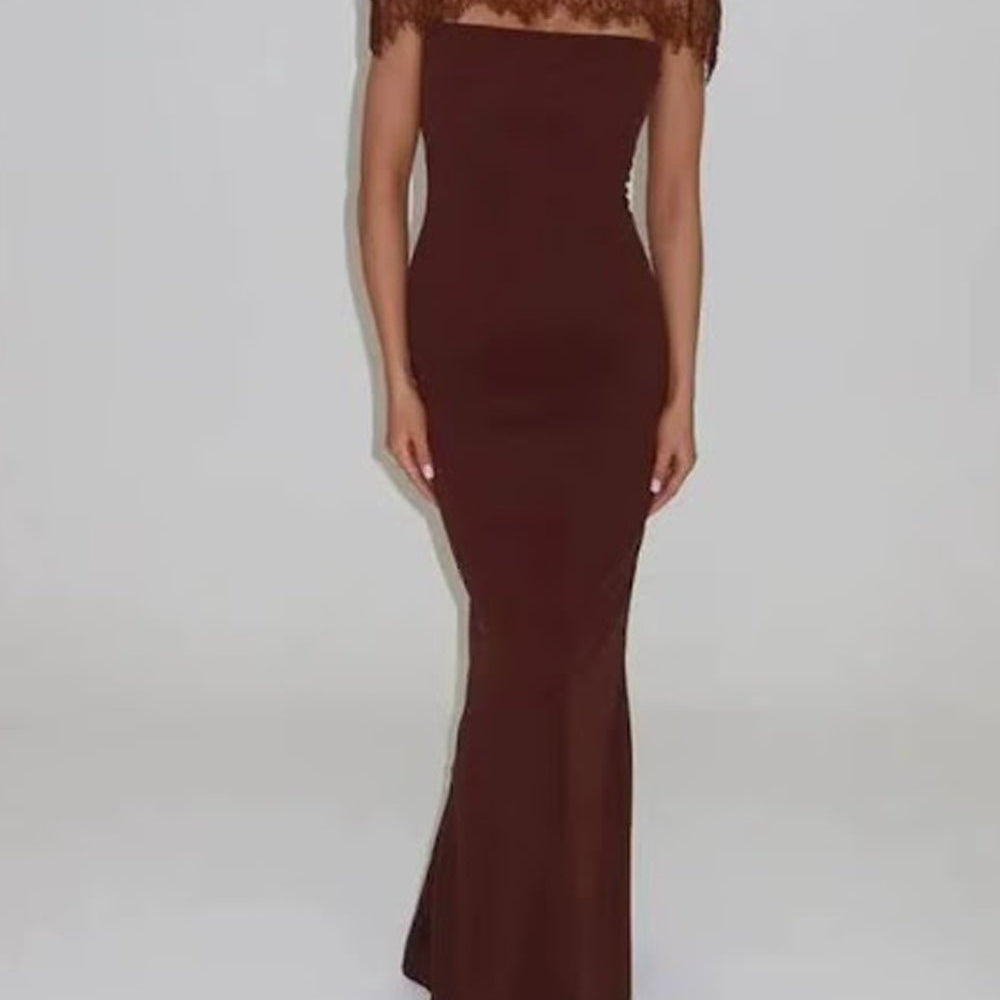 Vivienne Lace Yoke Column Gown - Fashion Pov