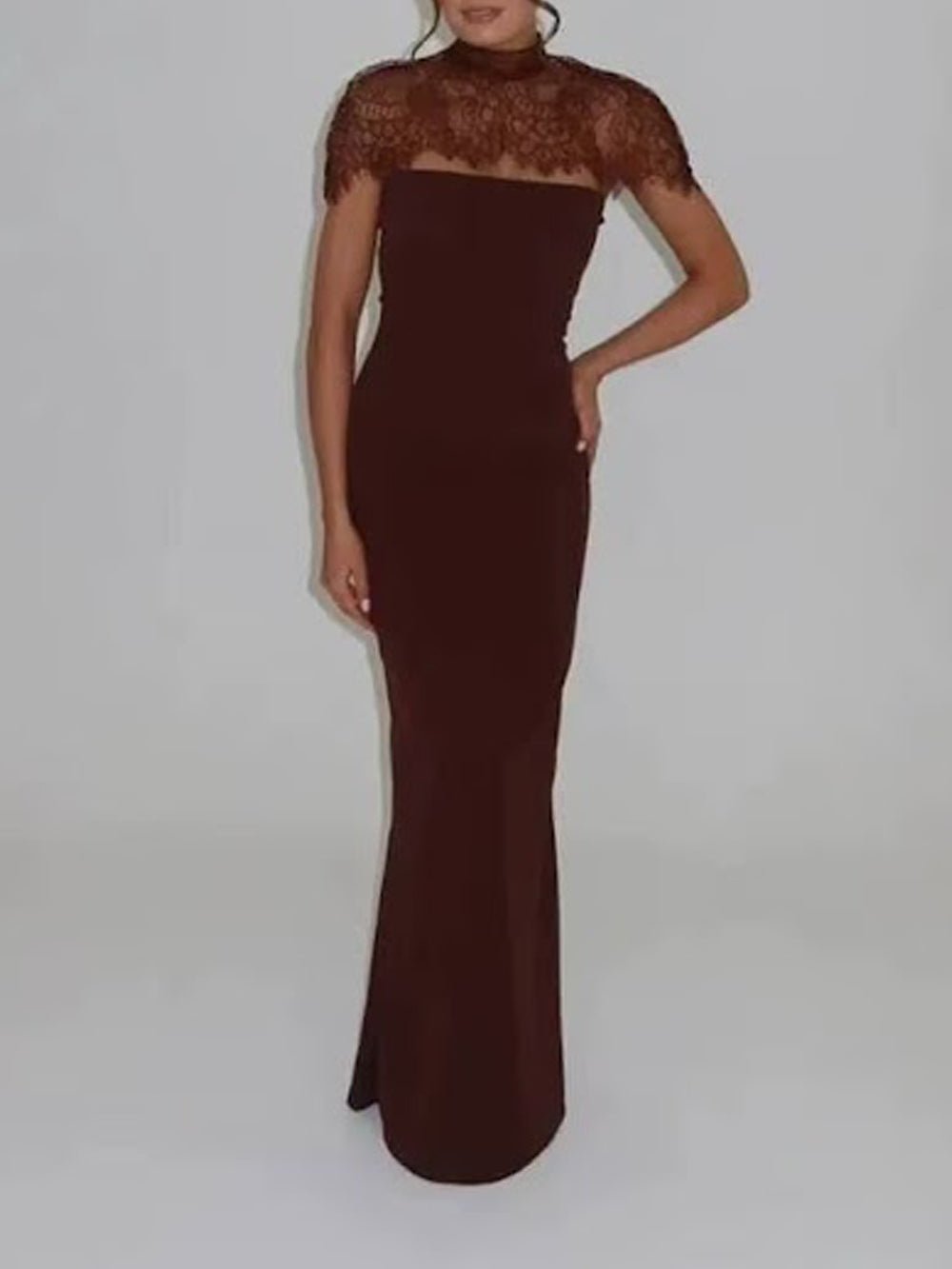 Vivienne Lace Yoke Column Gown - Fashion Pov