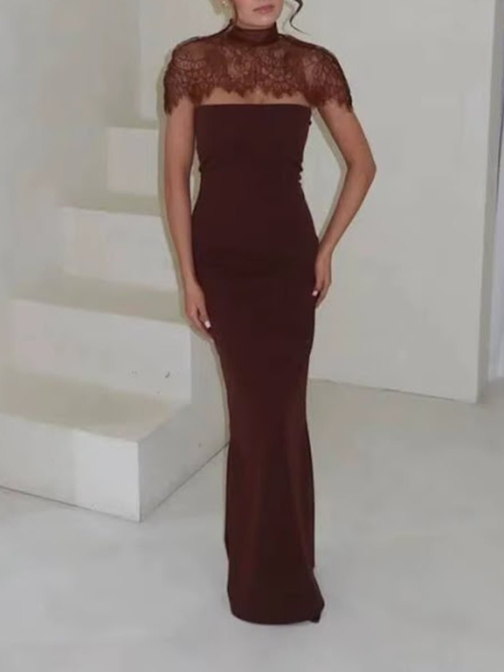 Vivienne Lace Yoke Column Gown - Fashion Pov
