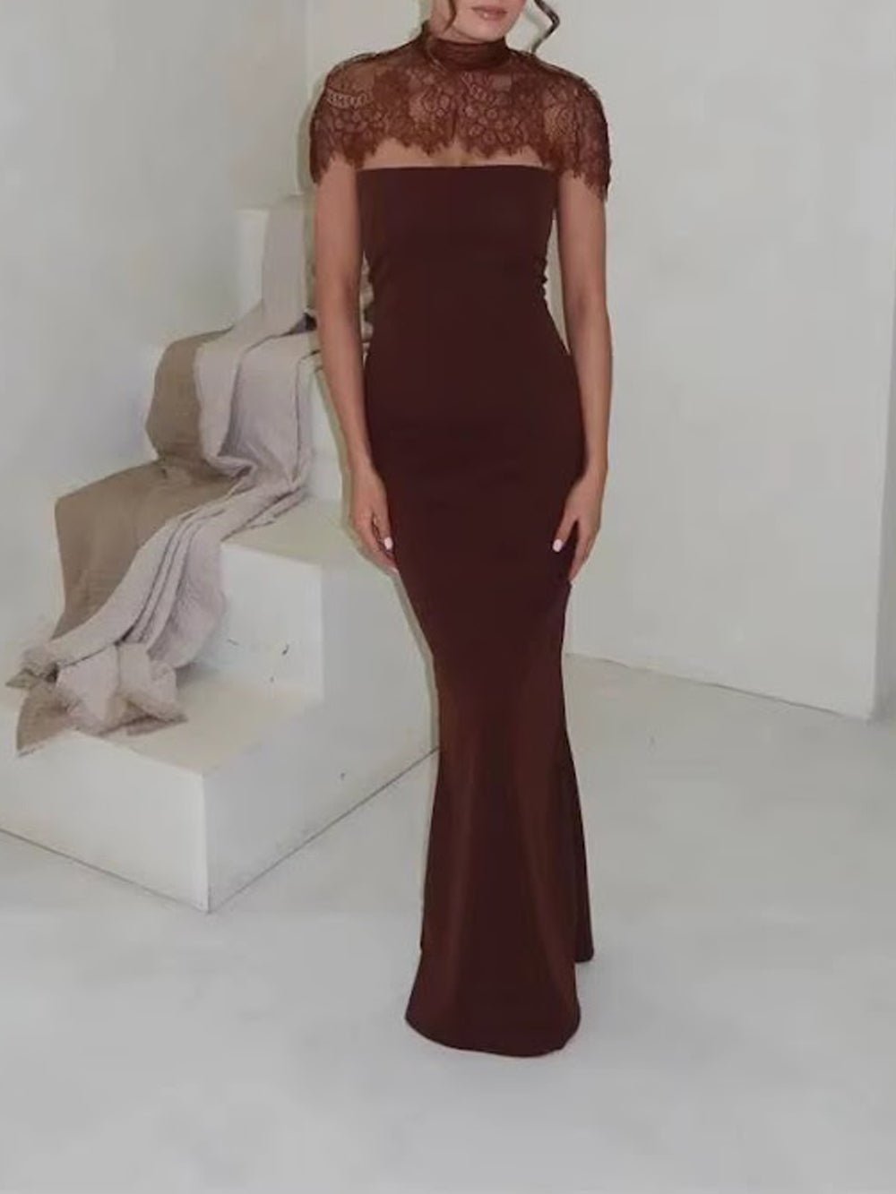 Vivienne Lace Yoke Column Gown - Fashion Pov