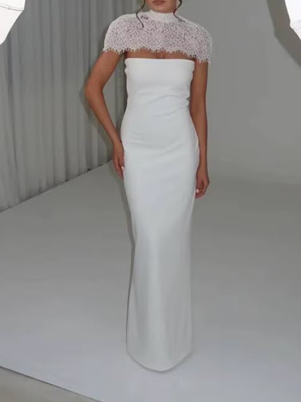 Vivienne Lace Yoke Column Gown - Fashion Pov