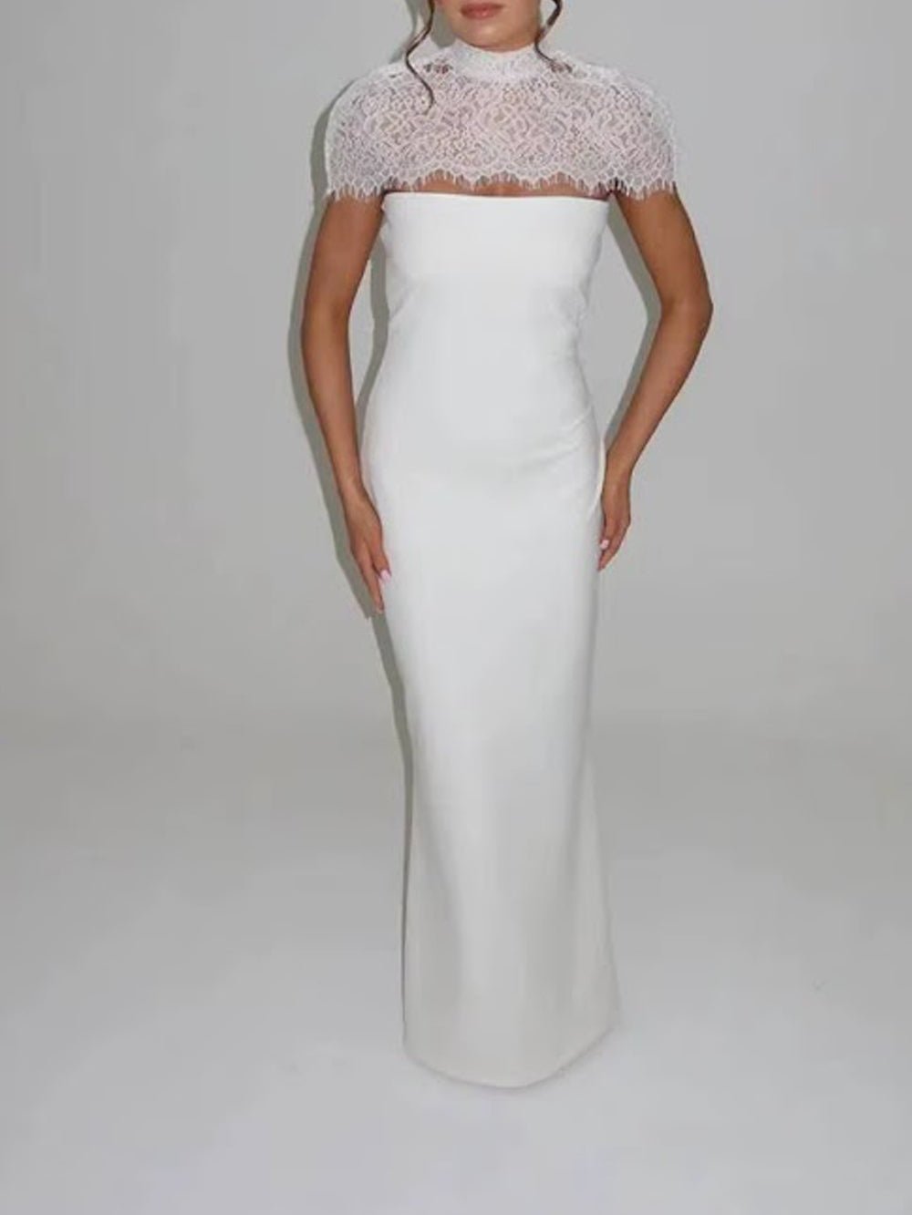 Vivienne Lace Yoke Column Gown - Fashion Pov
