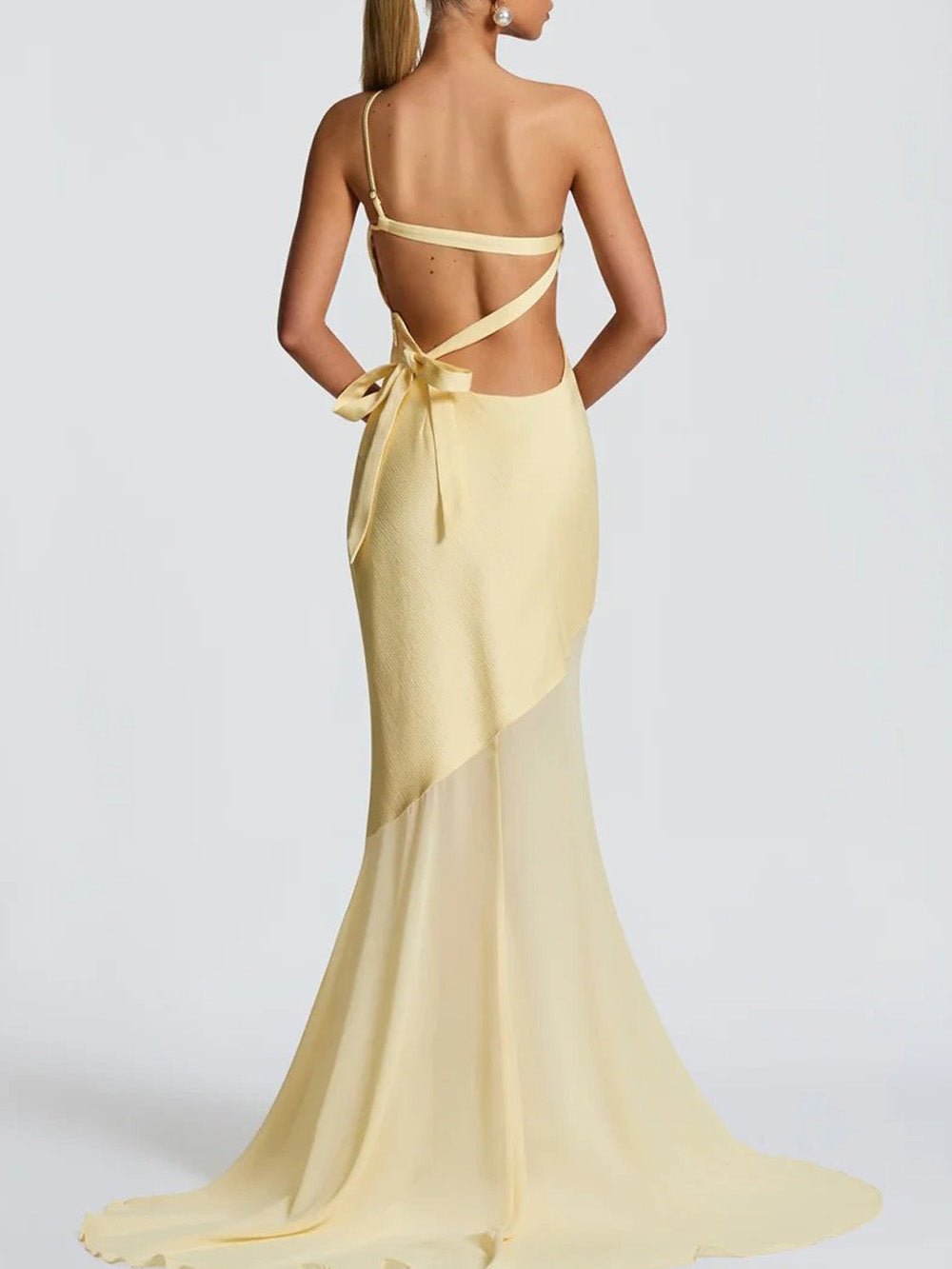 one shoulder mesh maxi dress Vivienne One-Shoulder Mesh Maxi Dress Yellow / XS