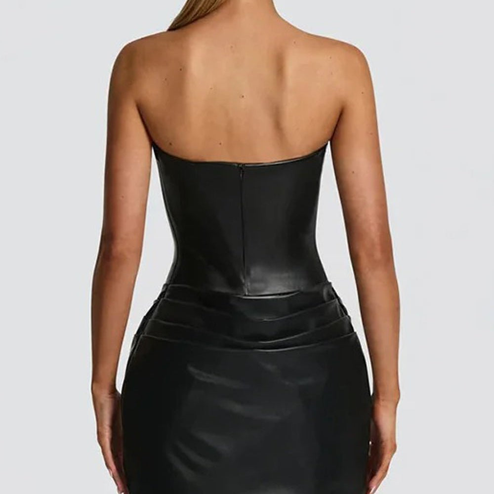 Vivienne Ruched Faux Leather Mini Dress - Fashion Pov