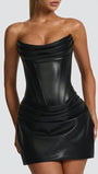 Vivienne Ruched Faux Leather Mini Dress - Fashion Pov