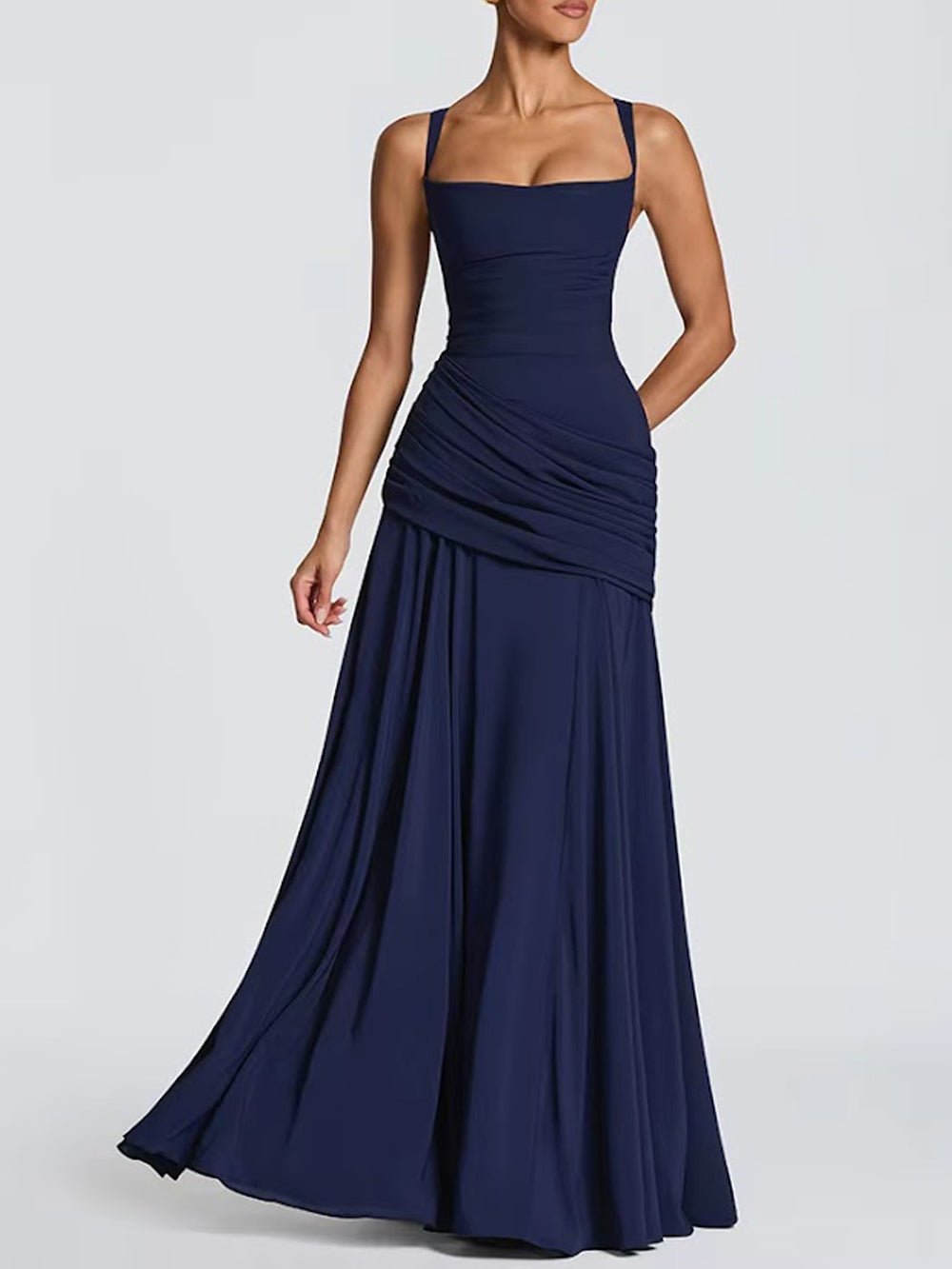 Vivienne Ruched Square Neck Maxi Dress - Fashion Pov