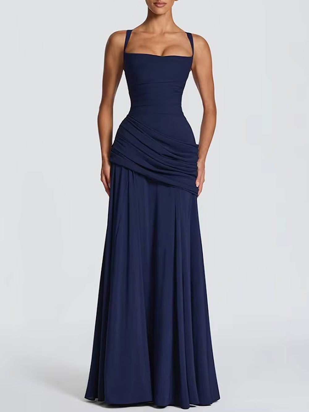 Vivienne Ruched Square Neck Maxi Dress - Fashion Pov