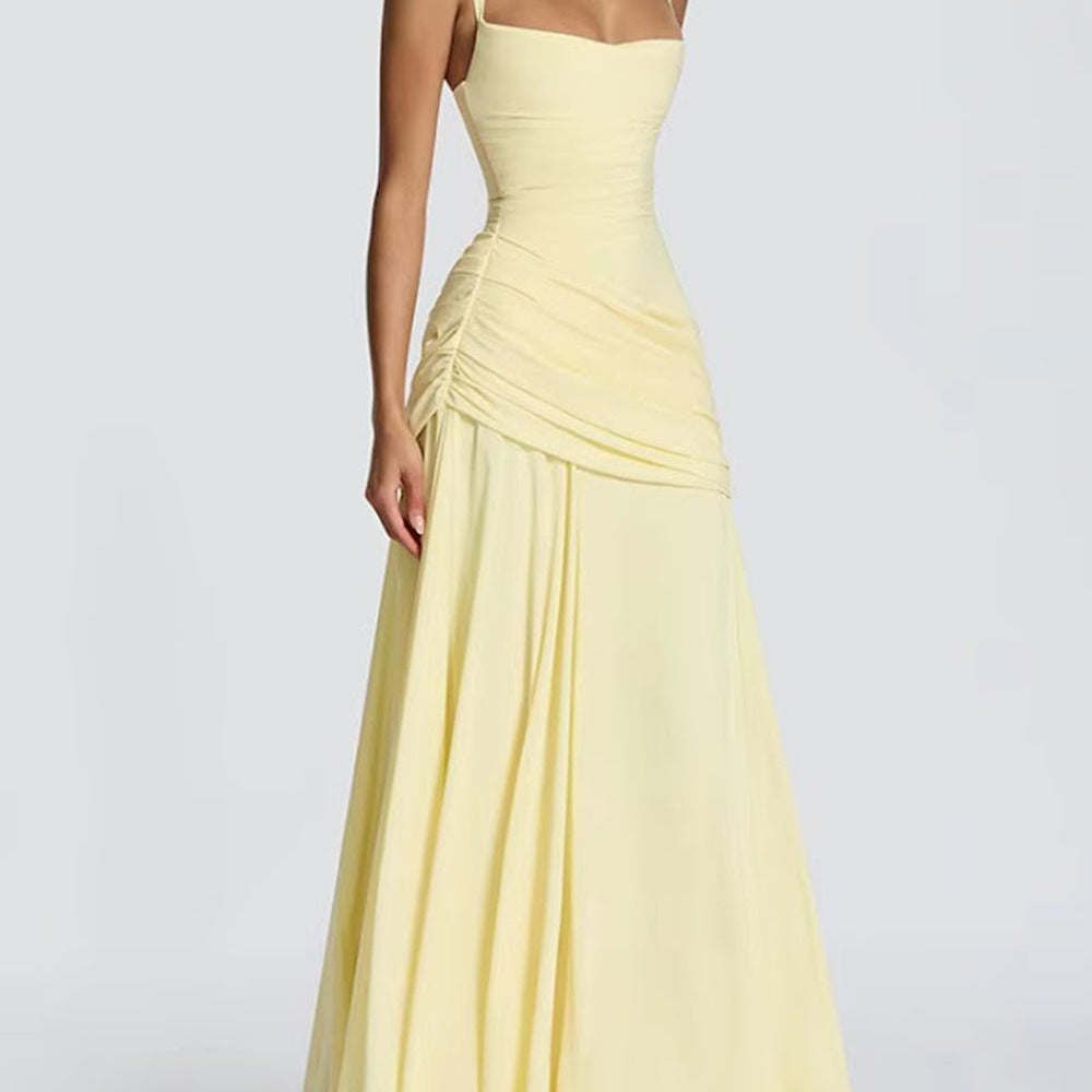 Vivienne Ruched Square Neck Maxi Dress - Fashion Pov