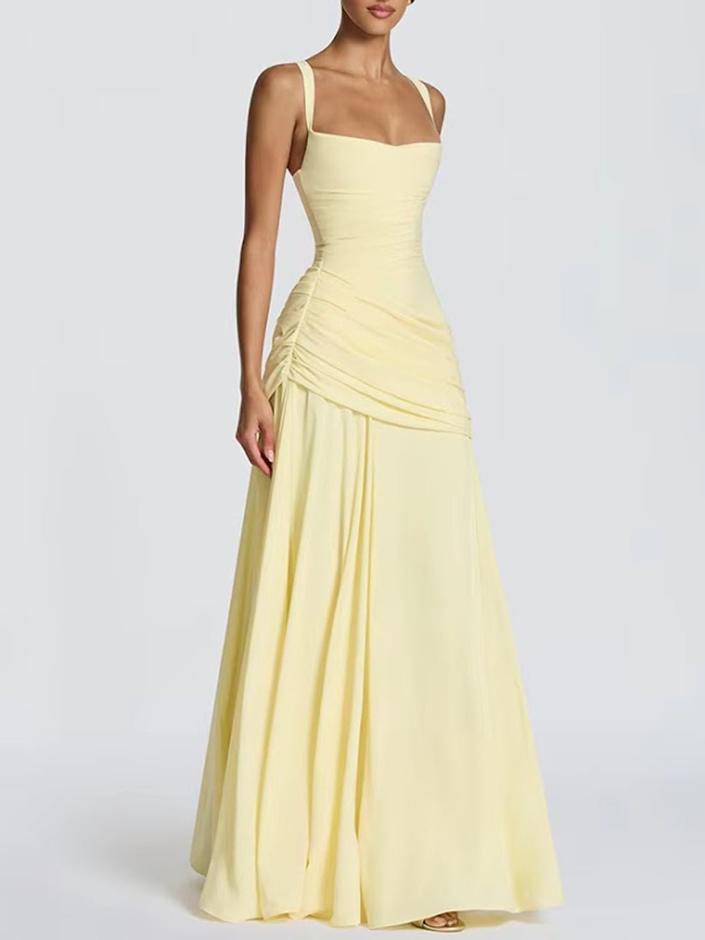 Vivienne Ruched Square Neck Maxi Dress - Fashion Pov
