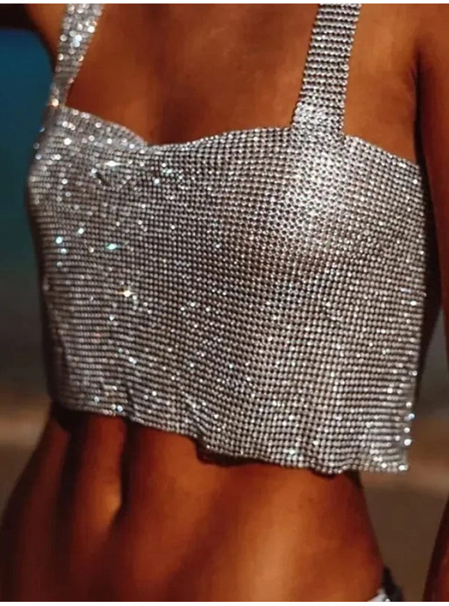Zowie Rhinestone Diamond Sequin Top - Fashion Pov