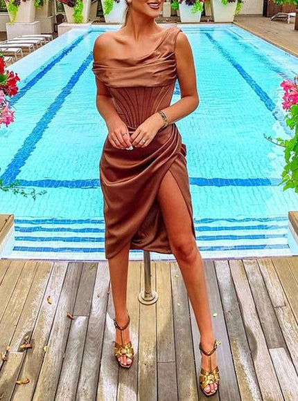 Adrian One Shoulder Midi Dress - Fashion Pov