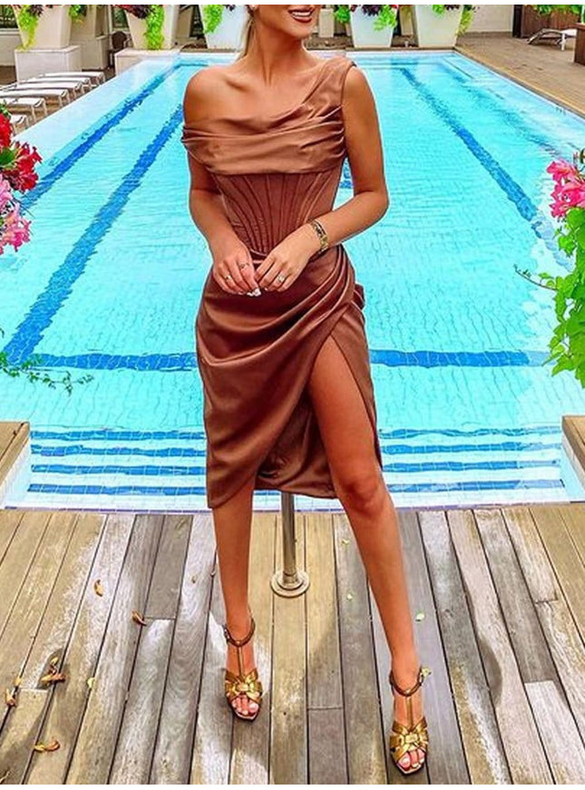 Adrian One Shoulder Midi Dress - Fashion Pov