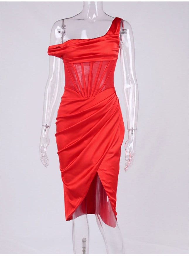 Adrian One Shoulder Midi Dress - Fashion Pov