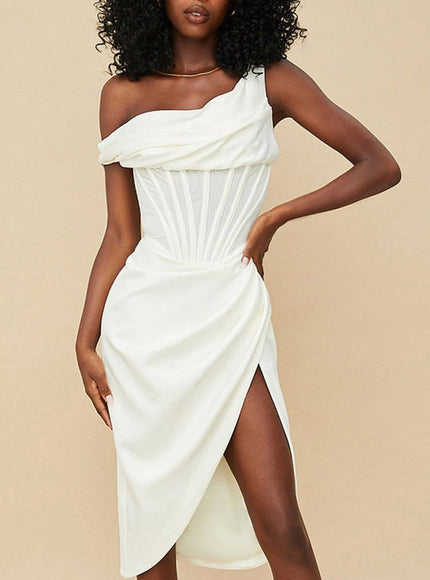 Adrian One Shoulder Midi Dress - Fashion Pov