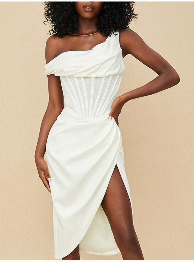Adrian One Shoulder Midi Dress - Fashion Pov