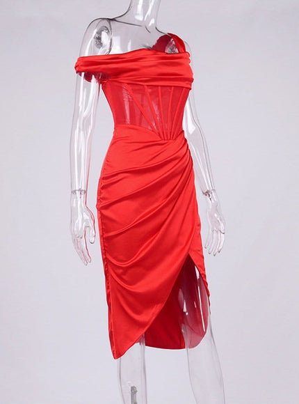 Adrian One Shoulder Midi Dress - Fashion Pov
