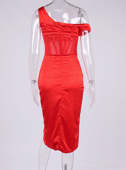Adrian One Shoulder Midi Dress - Fashion Pov