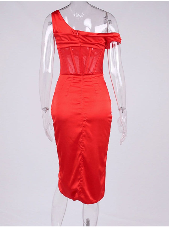 Adrian One Shoulder Midi Dress - Fashion Pov