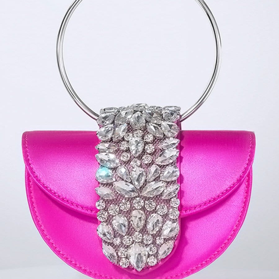 Akira Shiny Rhinestone Half Round Satin Bag - Fashion Pov
